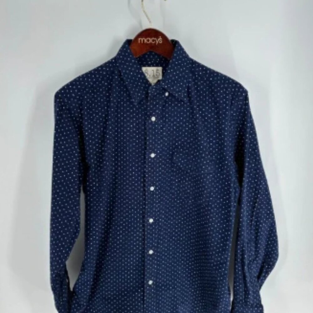8.15 August Fifteenth Polka Dot Flannel Button Down Shirt Navy Blue Size M